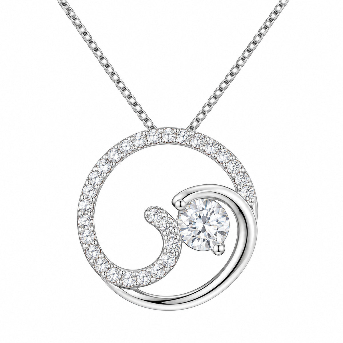 DiamondCelebritees 925 Sterling Silver White Open Circle Swirl Wave Ocean 1inch Pendant 2.92ct CZ