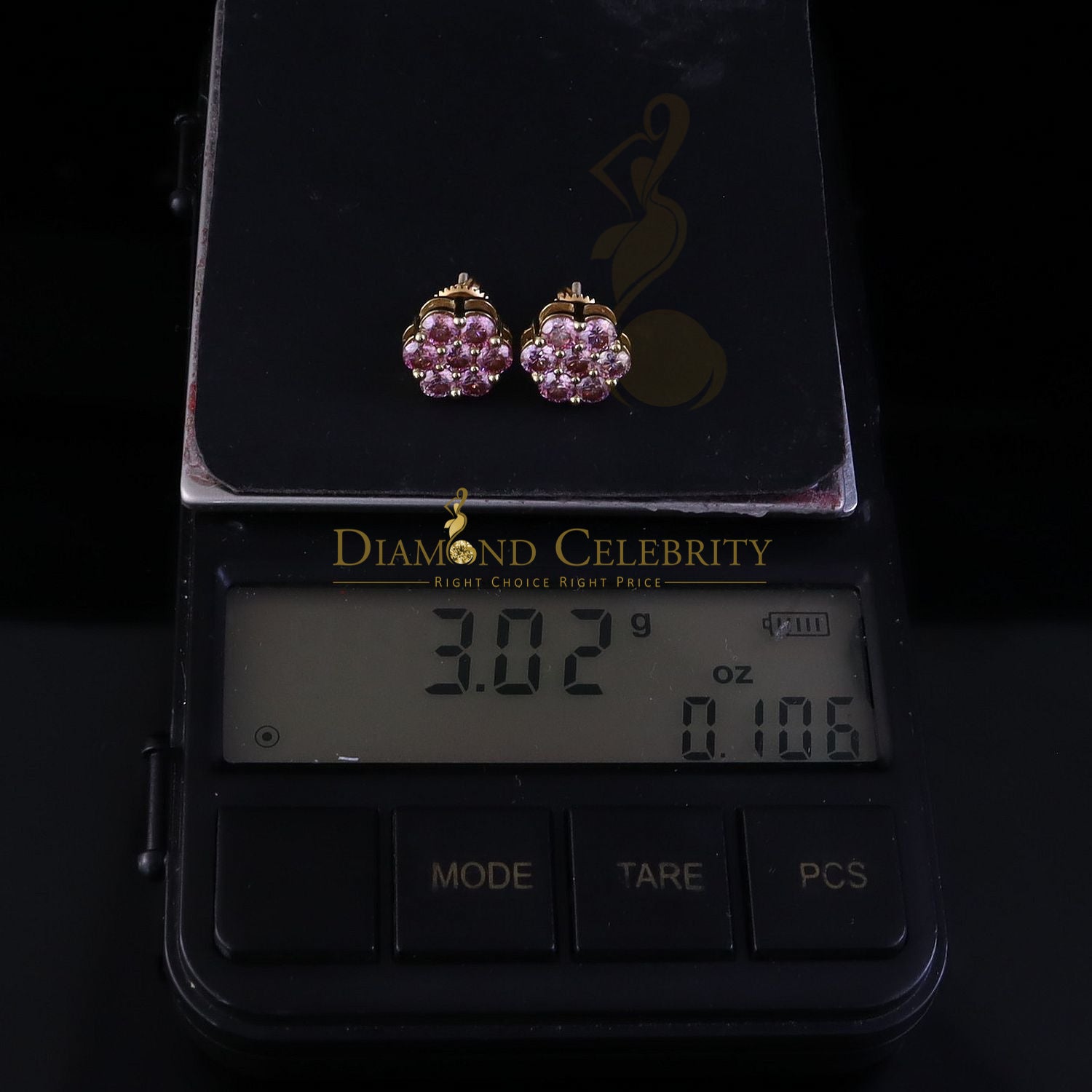 DiamondCelebritees Mens/Women's 925 Silver Yellow 2.25ct VVS D Pink Moissanite Floral Stud Earrings