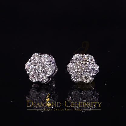 DiamondCelebritees 1.50ct Vvs 'D' Color Genuine Moissanite Stud FLORAL Earrings 10k Real White Gold
