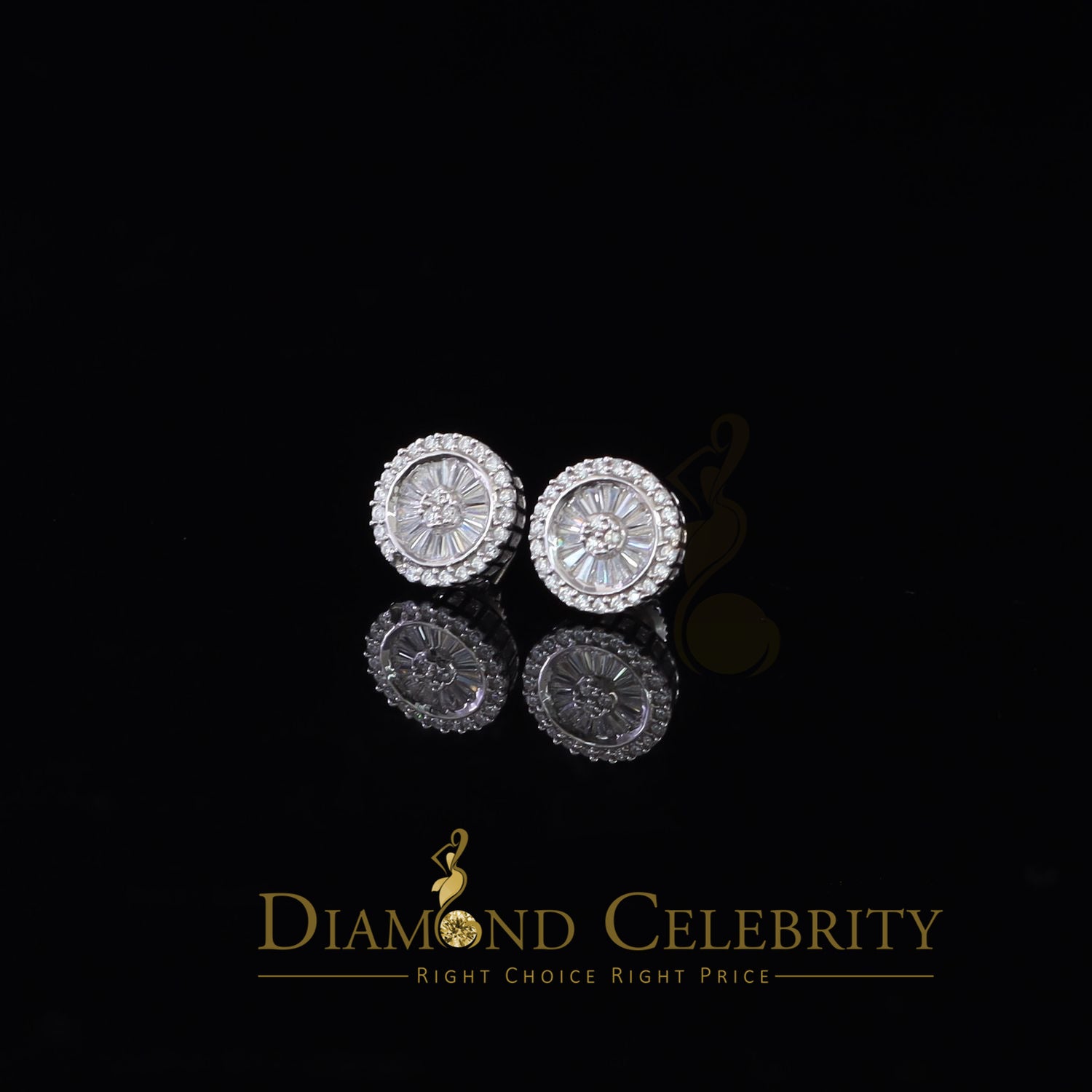 DiamondCelebritees  0.52ct Cubic Zirconia 925 White Sterling Silver Women's Hip Hop Round Earrings