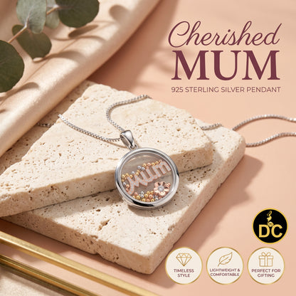 DiamondCelebritees New 925 White Sterling Silver Mom Floating flower / Beads Charm Glass CZ Pendant