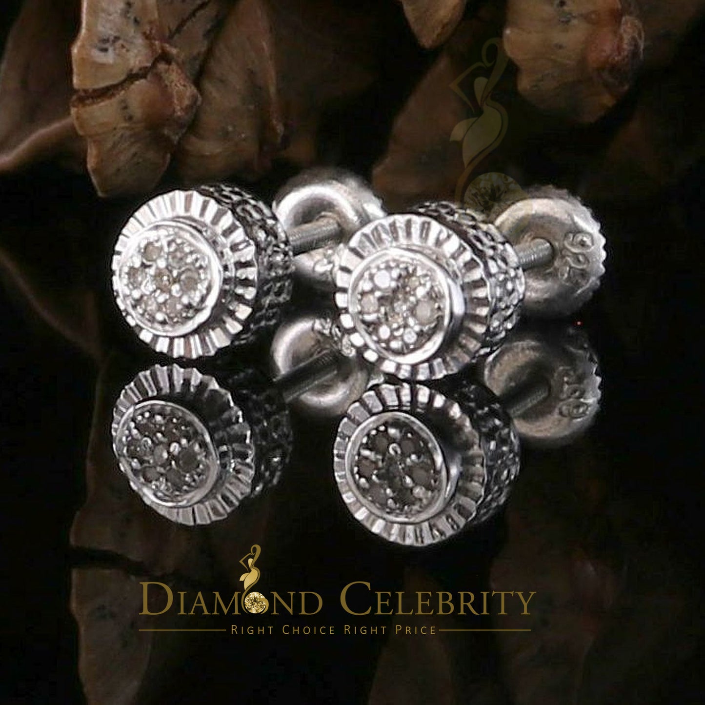 DiamondCelebritees 925 Sterling Silver 0.05ct Diamond For Women's/ Men's White Stud Round Earrings
