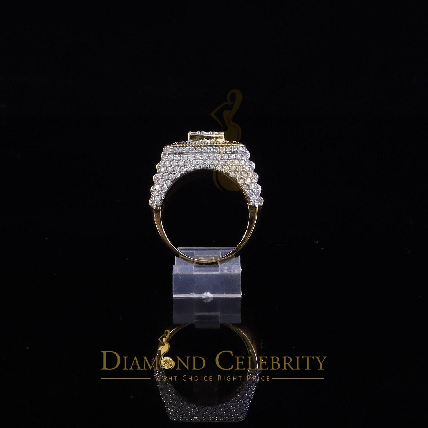 DiamondCelebritees Men's 925 Sterling Silver 6.50ct VVS 'D' Moissanite Square Yellow Rings Size 10