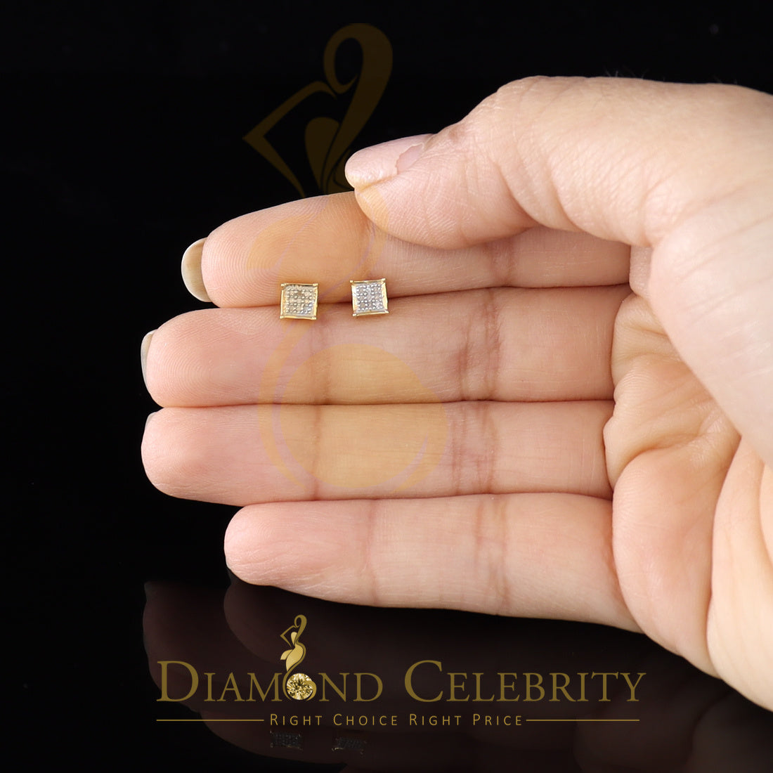 DiamondCelebritees 925 Sterling Silver 0.05ct Genuine Diamond Women's & Men's Yellow Square Earring