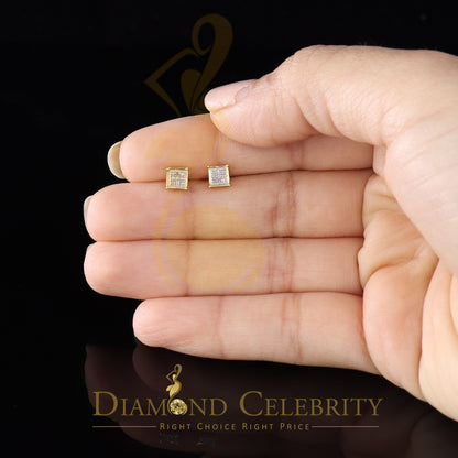 DiamondCelebritees 925 Sterling Silver 0.05ct Genuine Diamond Women's & Men's Yellow Square Earring