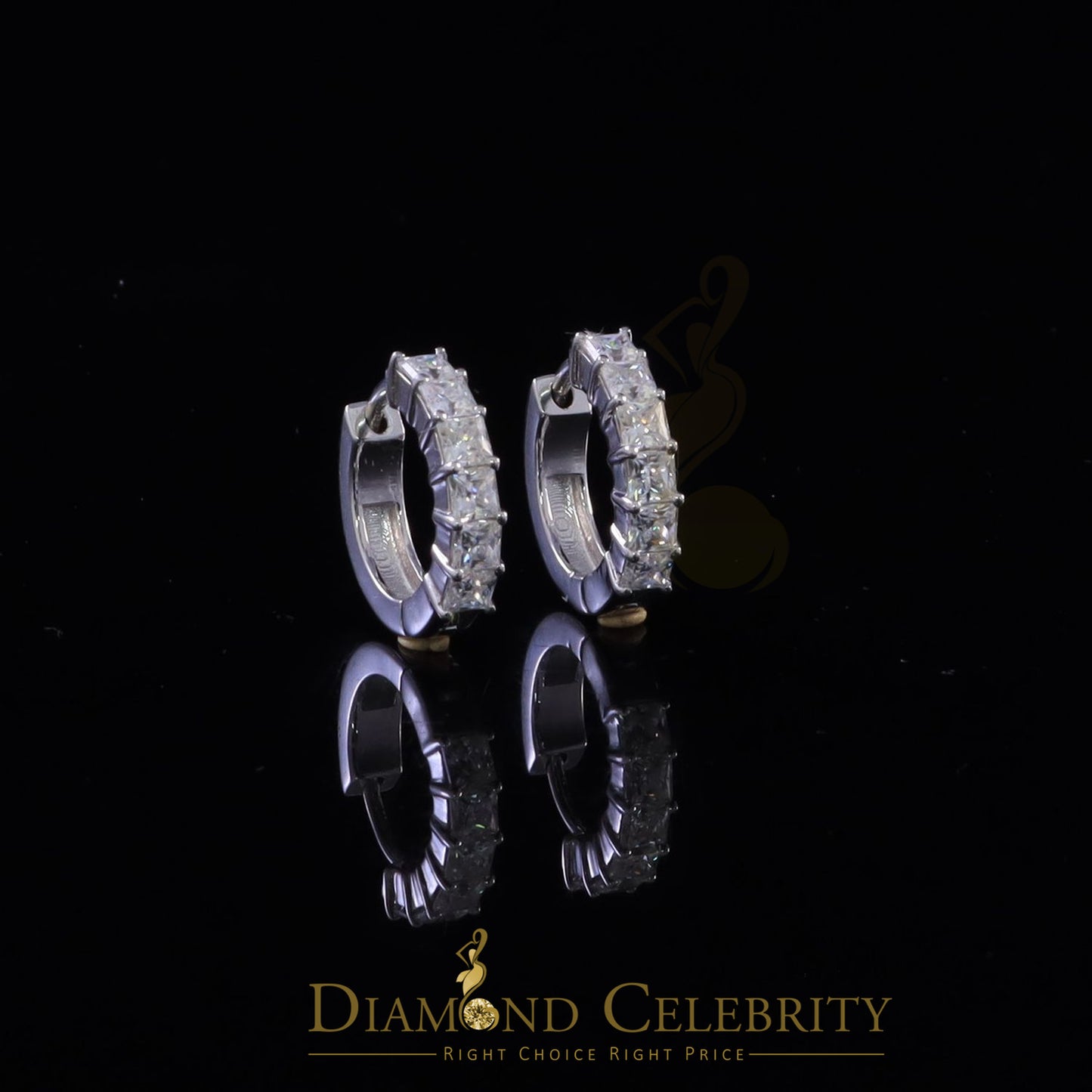 Diamondcelebritees 2.00ct Moissanite Princess White 925 Sterling Silver Women's Hoop Earrings