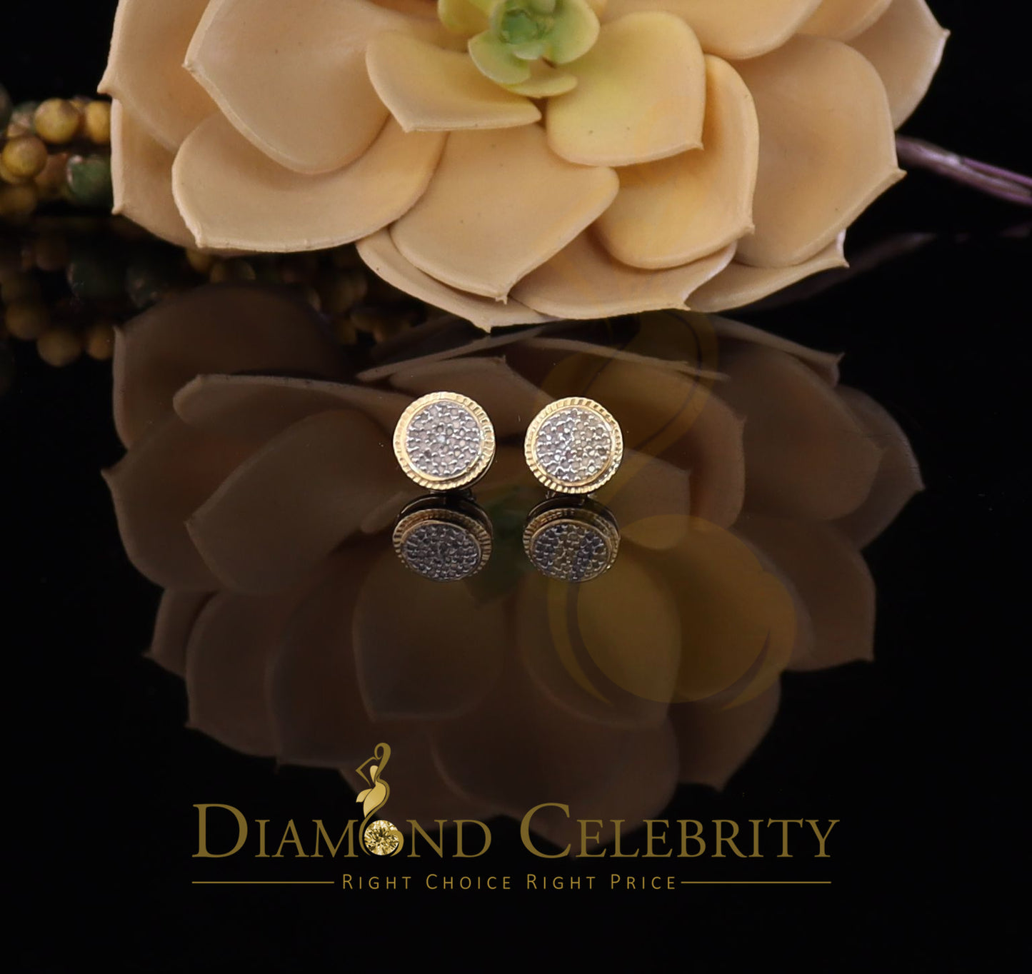 DiamondCelebritees 925 Sterling Silver 0.20 ct Diamond For Ladies & Mens Yellow Stud Round Earrings
