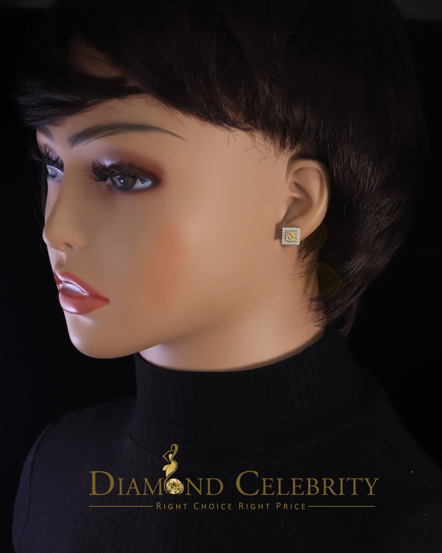 DiamondCelebritees 1.00ct Moissanite Yellow 925 Sterling Silver Women's Square Shape Nugget Earring