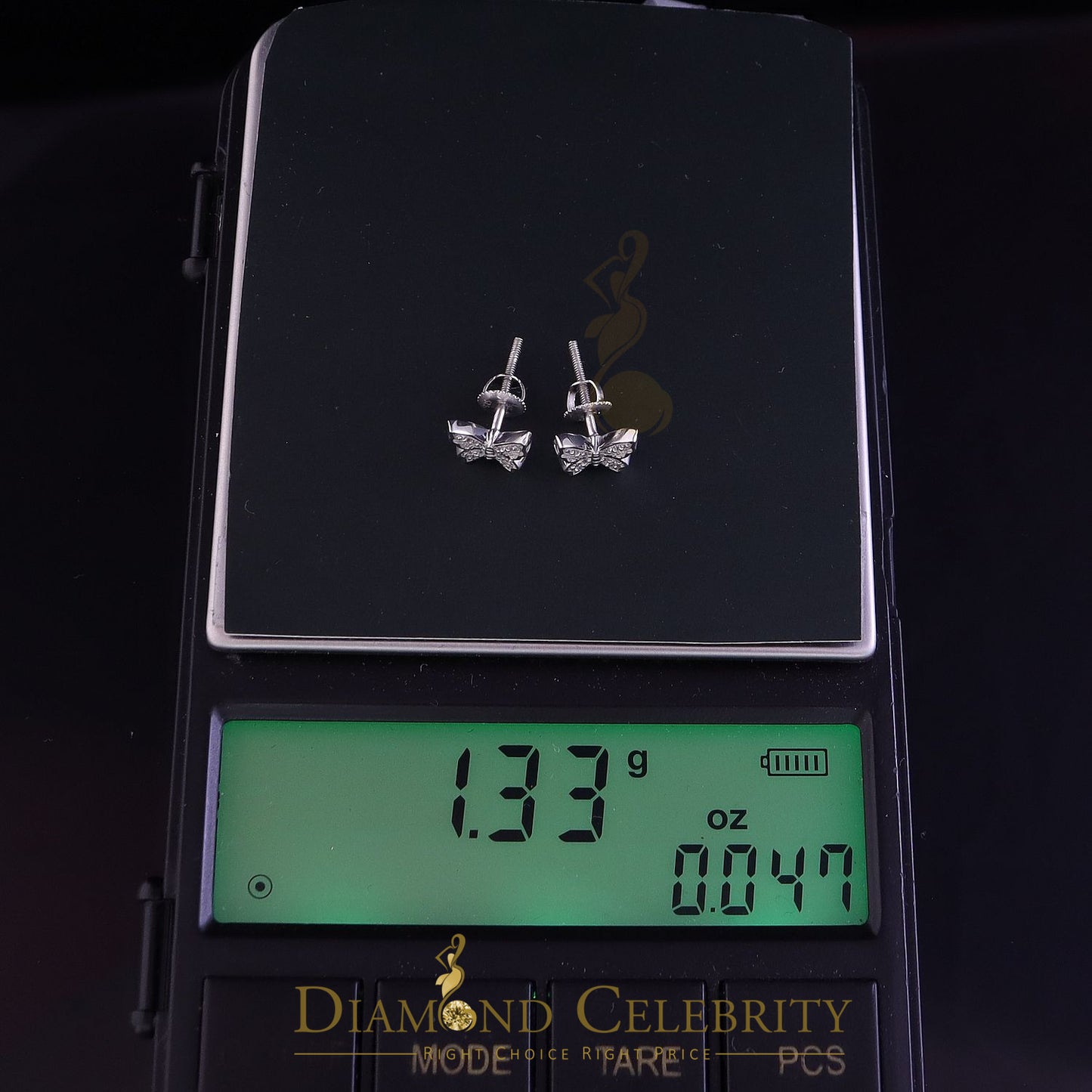 DiamondCelebritees  Women's 0.17ct Cubic Zirconia Butterfly Stud Earrings White 925 Sterling Silver