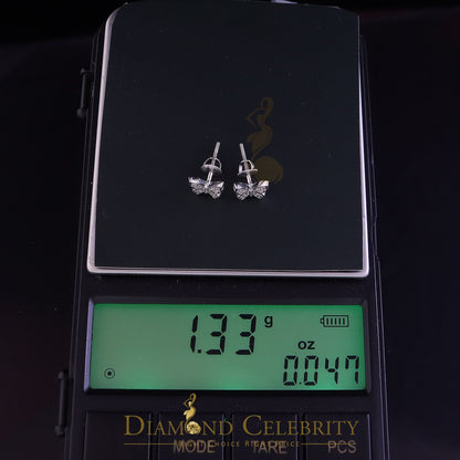 DiamondCelebritees  Women's 0.17ct Cubic Zirconia Butterfly Stud Earrings White 925 Sterling Silver