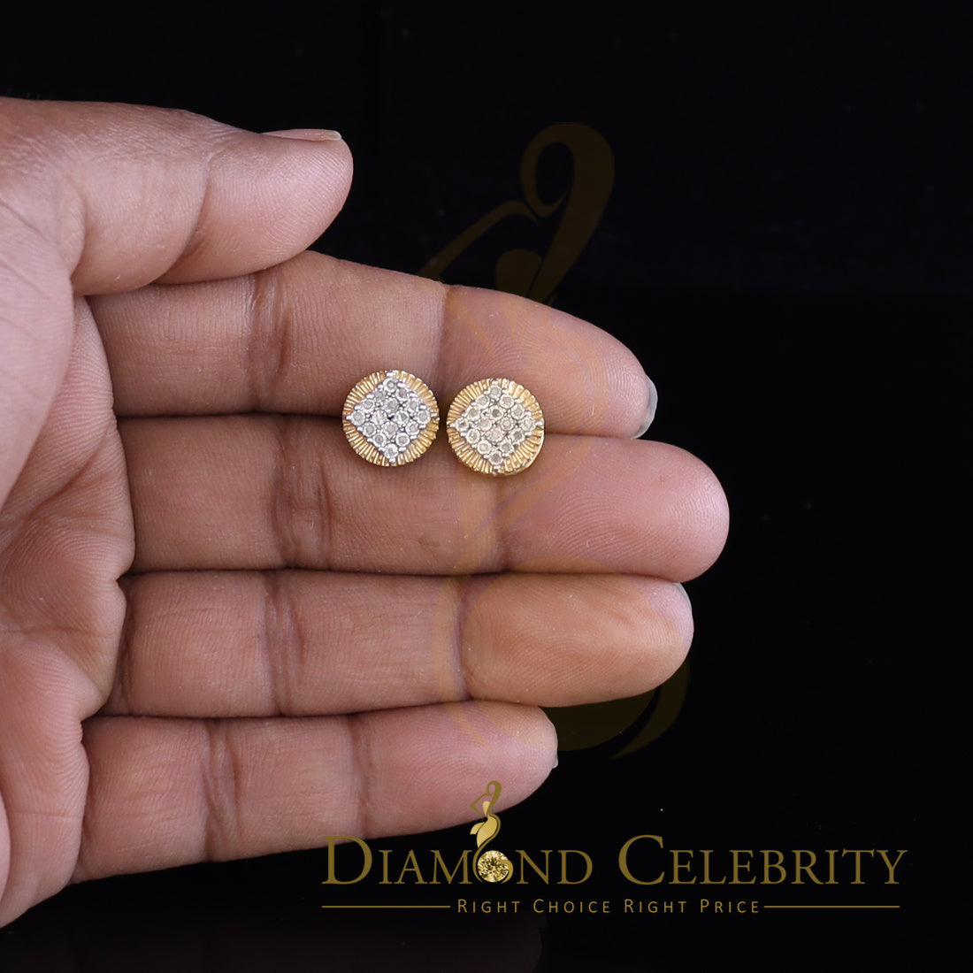 DiamondCelebritees 925 Sterling Silver Yellow Hip Hop 0.15ct Diamond Men's & Women's Round Earrings