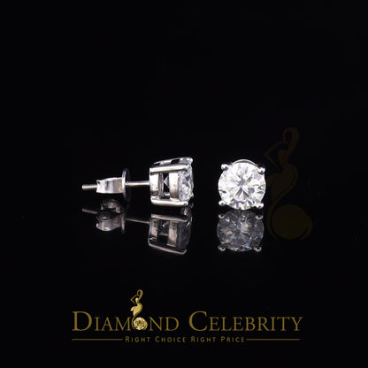 DiamondCelebritees 10k Real White Gold with 3.00ct Round VVS 'D' Color Moissanite Stud Earrings