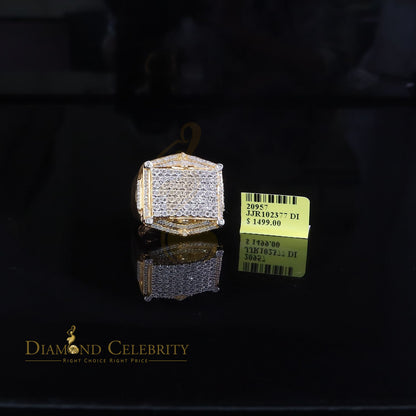 0.66ct Men's Real Diamond 925 Yellow Silver Big Mirage Set Square Rings Size 10