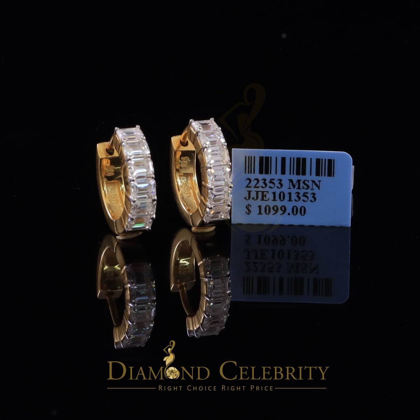DiamondCelebritees 3.00ct Moissanite Emerald Yellow 925 Sterling Silver Women's Hoop Earrings