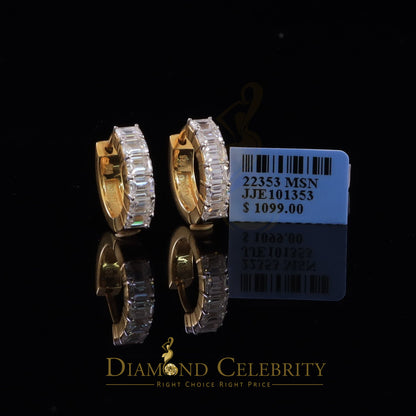 DiamondCelebritees 3.00ct Moissanite Emerald Yellow 925 Sterling Silver Women's Hoop Earrings