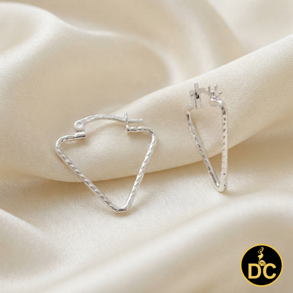 925 Sterling Silver Textured Geometric Diamond-cut Triangle Hoop 21mm Earrings