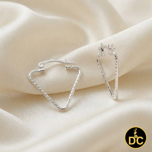 925 Sterling Silver Textured Geometric Diamond-cut Triangle Hoop 21mm Earrings