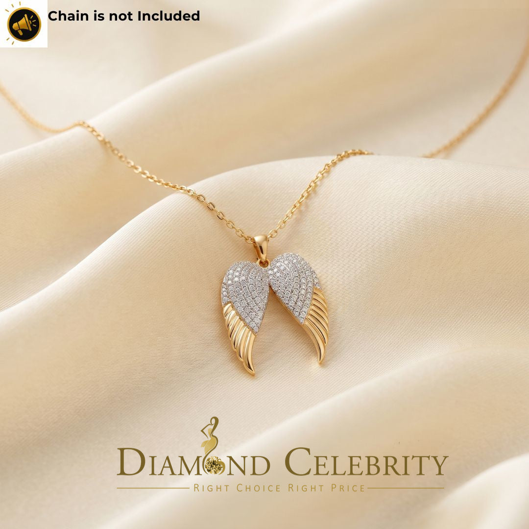 DiamondCelebritees  0.15ct Genuine Diamond Stones Angel Wings 925 Sterling Silver Yellow Pendant