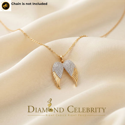 DiamondCelebritees  0.15ct Genuine Diamond Stones Angel Wings 925 Sterling Silver Yellow Pendant