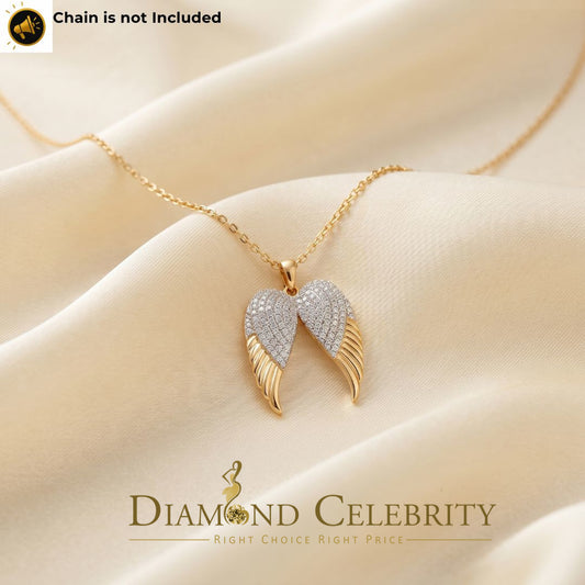DiamondCelebritees  0.15ct Genuine Diamond Stones Angel Wings 925 Sterling Silver Yellow Pendant