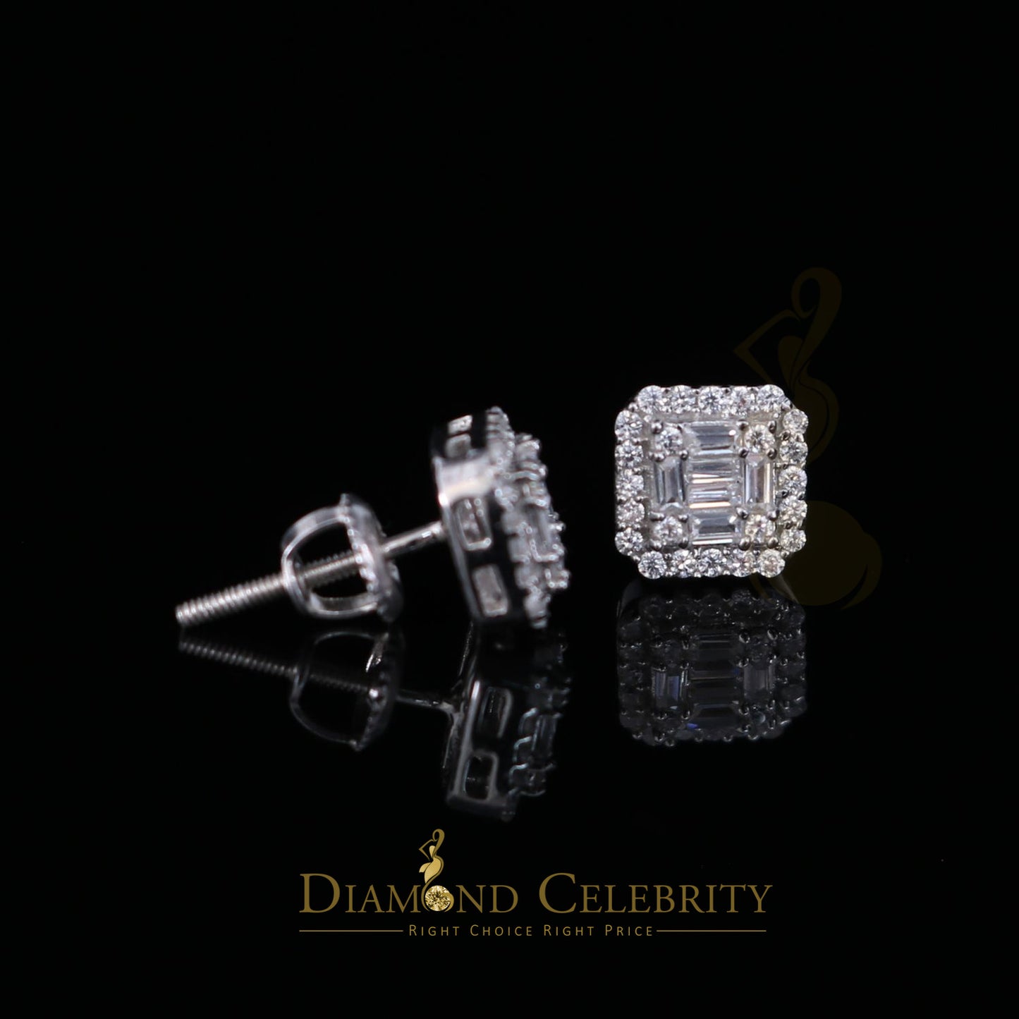 DiamondCelebritees  925 Hip Hop White Sterling Silver 0.64ct Cubic Zirconia Women's Square Earrings