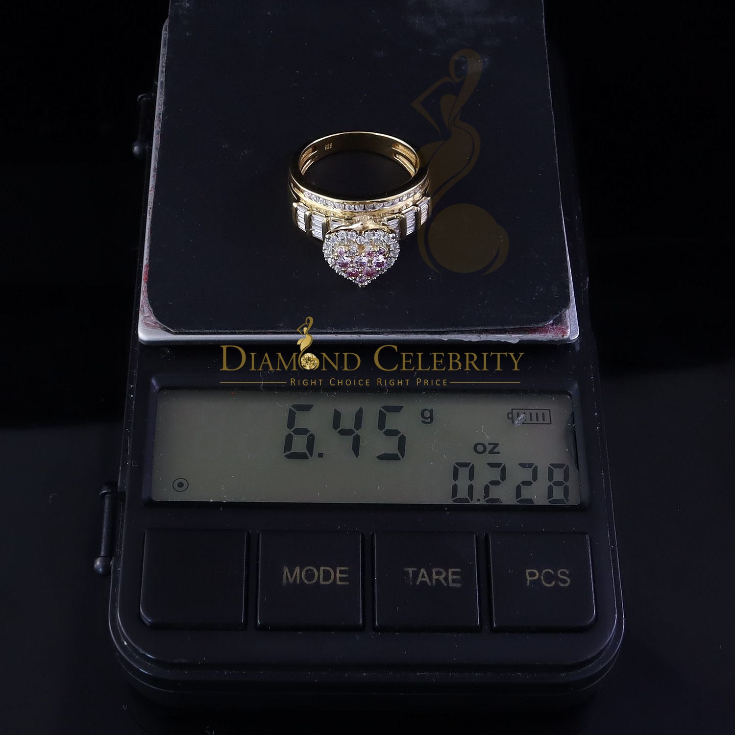 DiamondCelebritees Women 2.50ct 925 Silver VVS 'D' Pink Moissanite Yellow Cinderella HEART Ring SZ 7