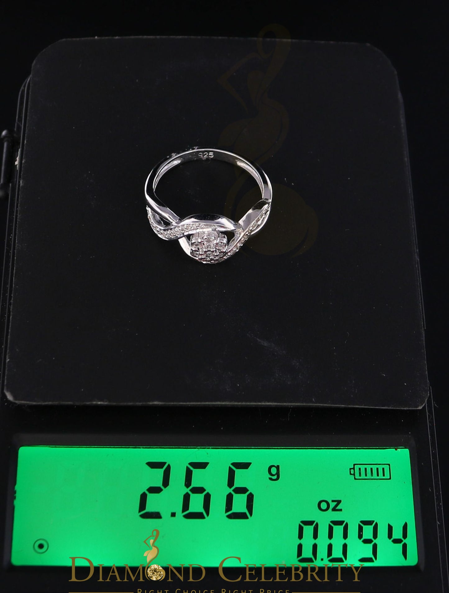 DiamondCelebritees 0.15 CT Real Diamond 925 Sterling Silver White Geometrical Womens Ring Size 7