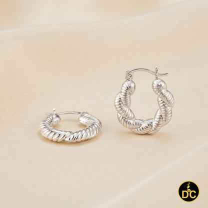 925 Sterling Silver Clasic Ribbed Twisted Rope/Braided Shrimp 19mm Hoop Earring