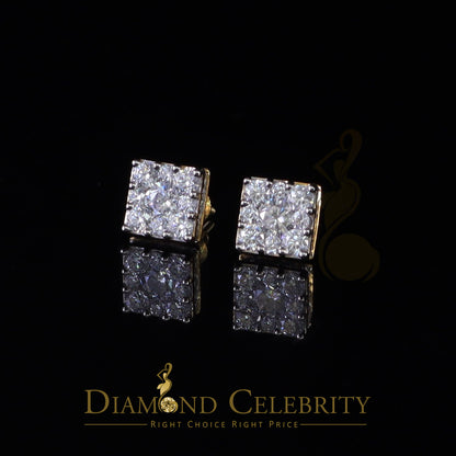 DiamondCelebritees Real Moissanite Square Earrings 10k Real Yellow Gold 2.25ct VVS 'D' Color