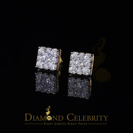 DiamondCelebritees Real Moissanite Square Earrings 10k Real Yellow Gold 2.25ct VVS 'D' Color