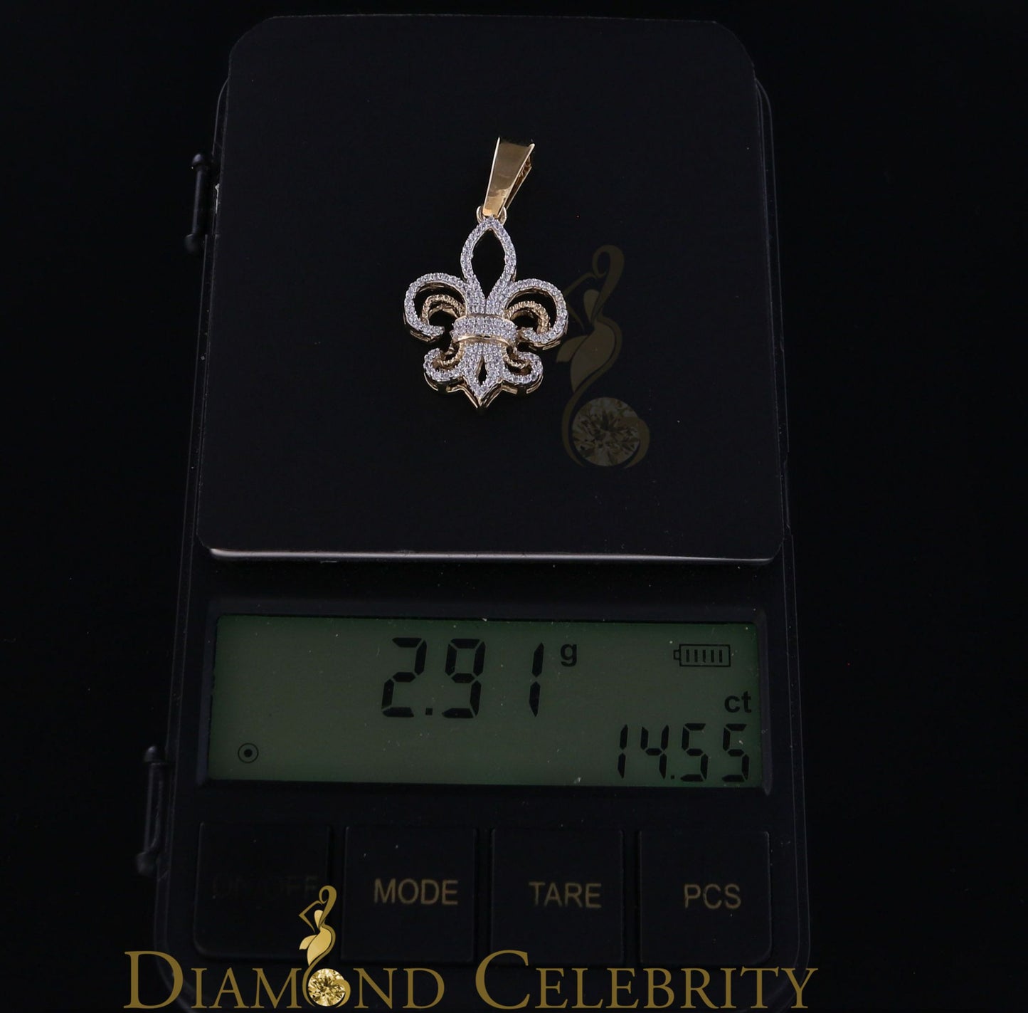 DiamondCelebritees Yellow 925 Sterling Silver Fleur de Lis Pendant with 0.93ct Cubic Zirconia Stone