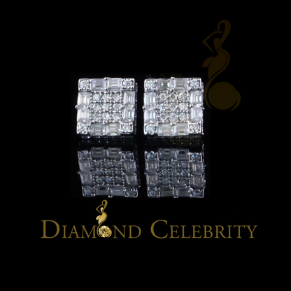 Diamondcelebritees 925 White Silver 1.00ct VVS 'D' Moissanite Square Stud Earring Men's/Womens