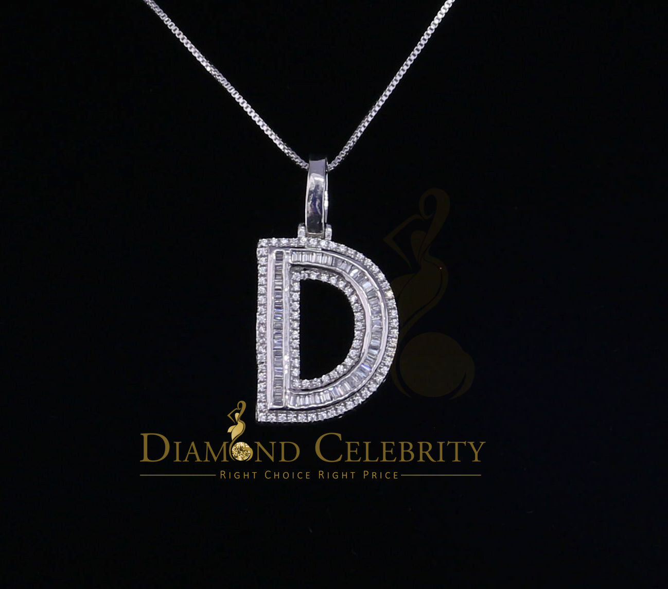 DiamondCelebritees White Bugutte Initial All Alphabet Sterling Silver Pendant with Cubic Zirconia
