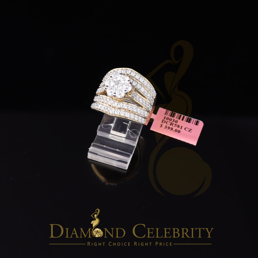 DiamondCelebritees Women's 6.00ct. Cubic Zirconia 925 Yellow Sterling Silver Floral Ring Size 8