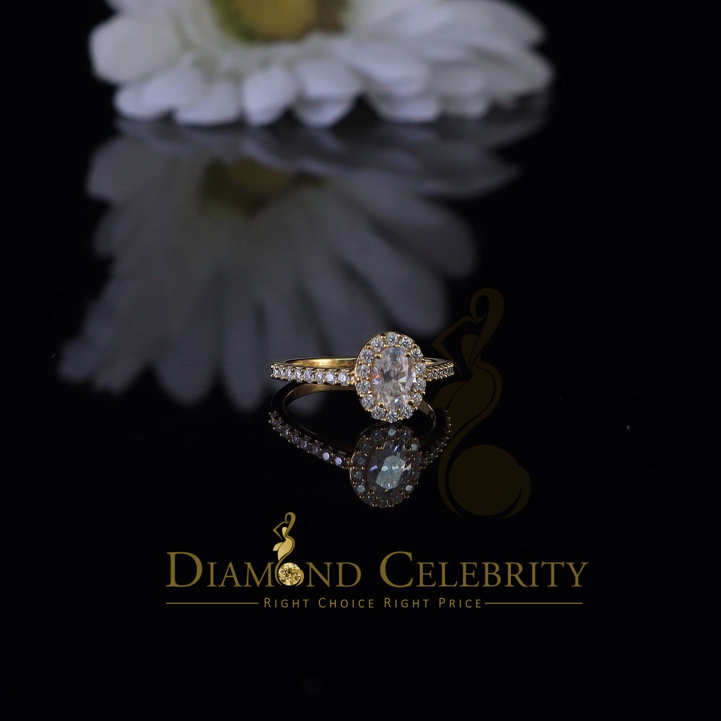 King Of Blings  10K Yellow Gold 1.50CT 'VVS' 'FL' D clr Oval Cut Moissonite Womens Ring Size 7