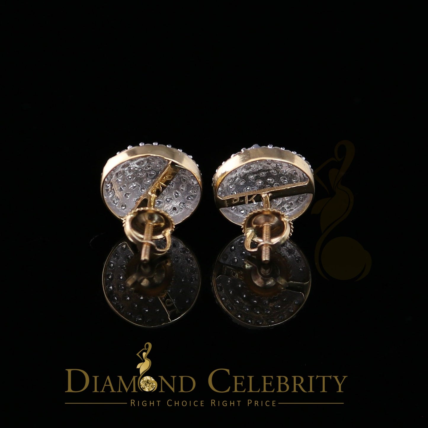 DiamondCelebritees 10K Real Yellow Gold Real Diamond 1.25CT Men's/Women's Stud Round Earring