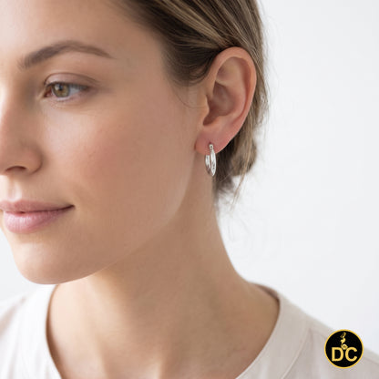 925 Sterling Silver Classic Round Diamond-cut Chevron Texture 14mm Hoop Earrings