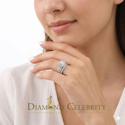 DiamondCelebritees 6.56ct Cubic Zirconia White 925 Silver Wedding 3PC Bridal Womens Ring Size 8