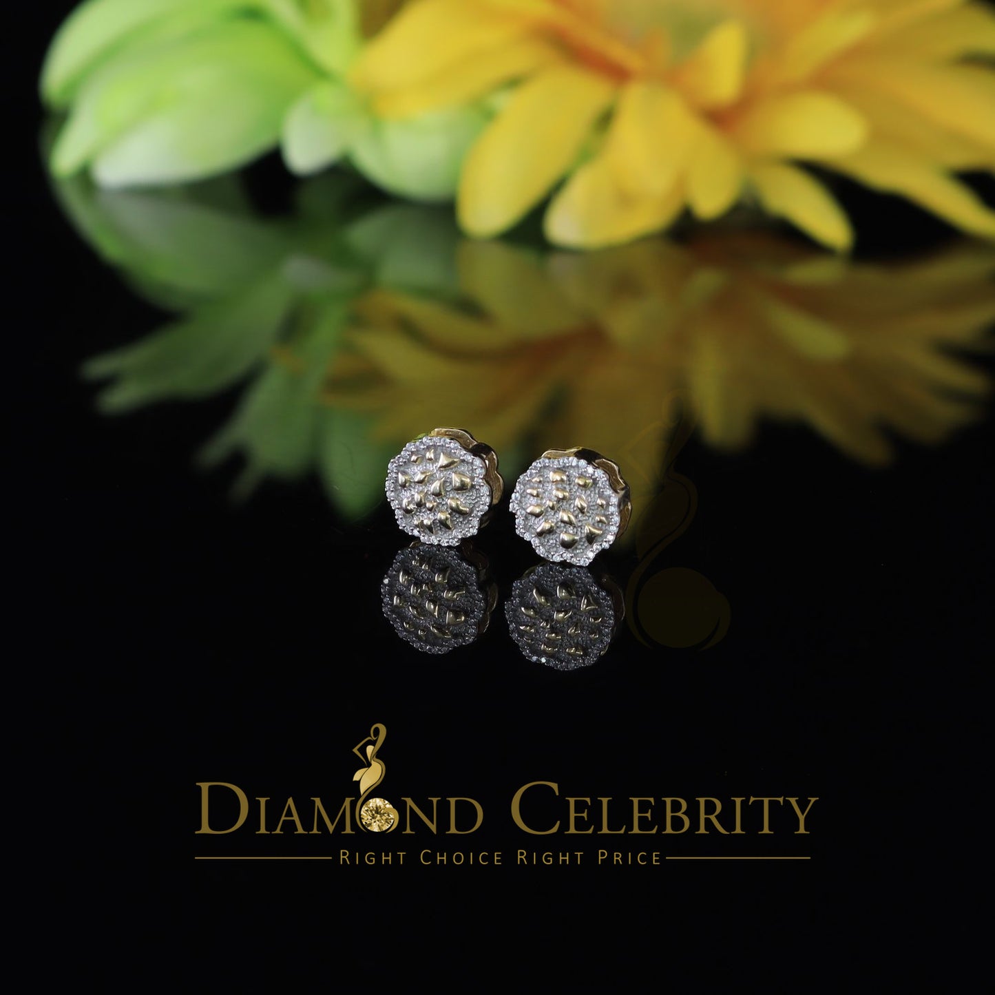 DiamondCelebritees  925 Yellow Silver Nuggtte's 1.38ct Cubic Zirconia Hip Hop Flower Women Earrings