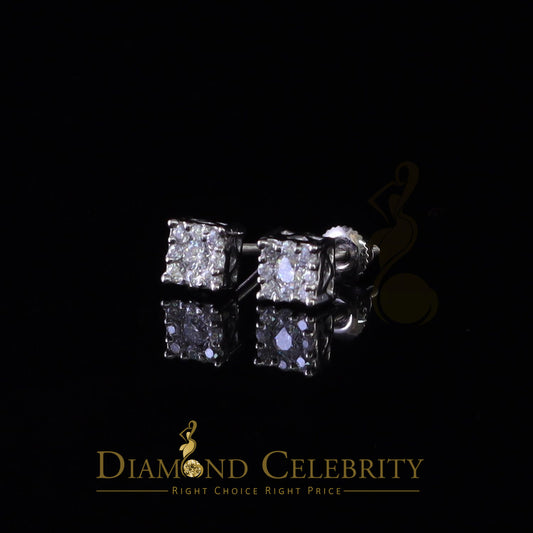 DiamondCelebritees 10k Real White Gold 0.33ct VVS 'D' Color Real Moissanite Stud Square Earrings