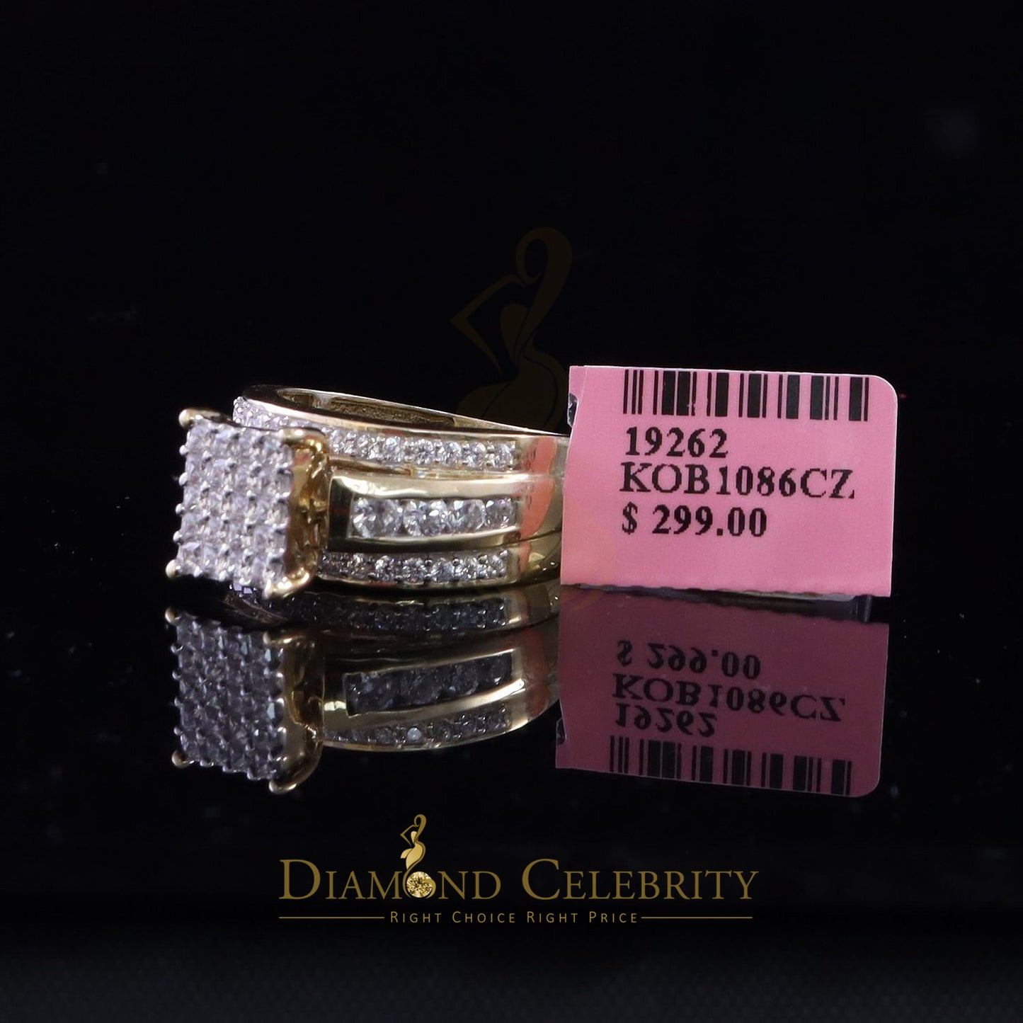 DiamondCelebritees 925 Sterling Yellow Silver Square 2.12ct Cubic Zirconia Womens Ring Size 7