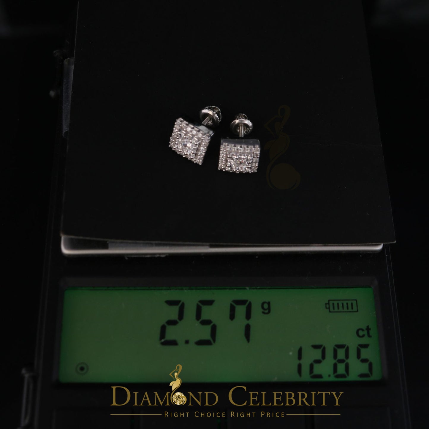 DiamondCelebritees  1.2ct Cubic Zirconia 925 White Sterling Silver Women's Hip Hop Square Earrings