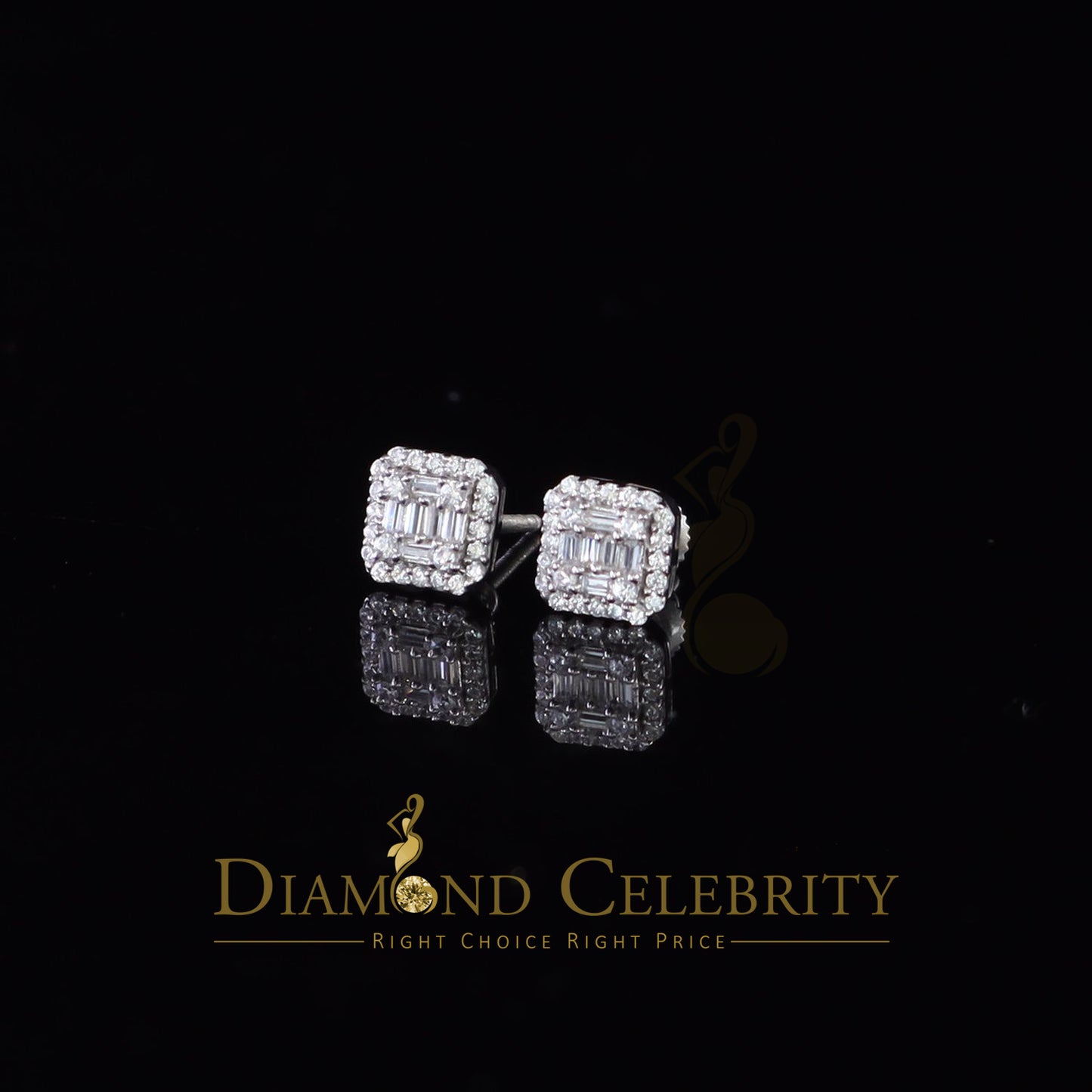 DiamondCelebritees  925 Hip Hop White Sterling Silver 0.64ct Cubic Zirconia Women's Square Earrings