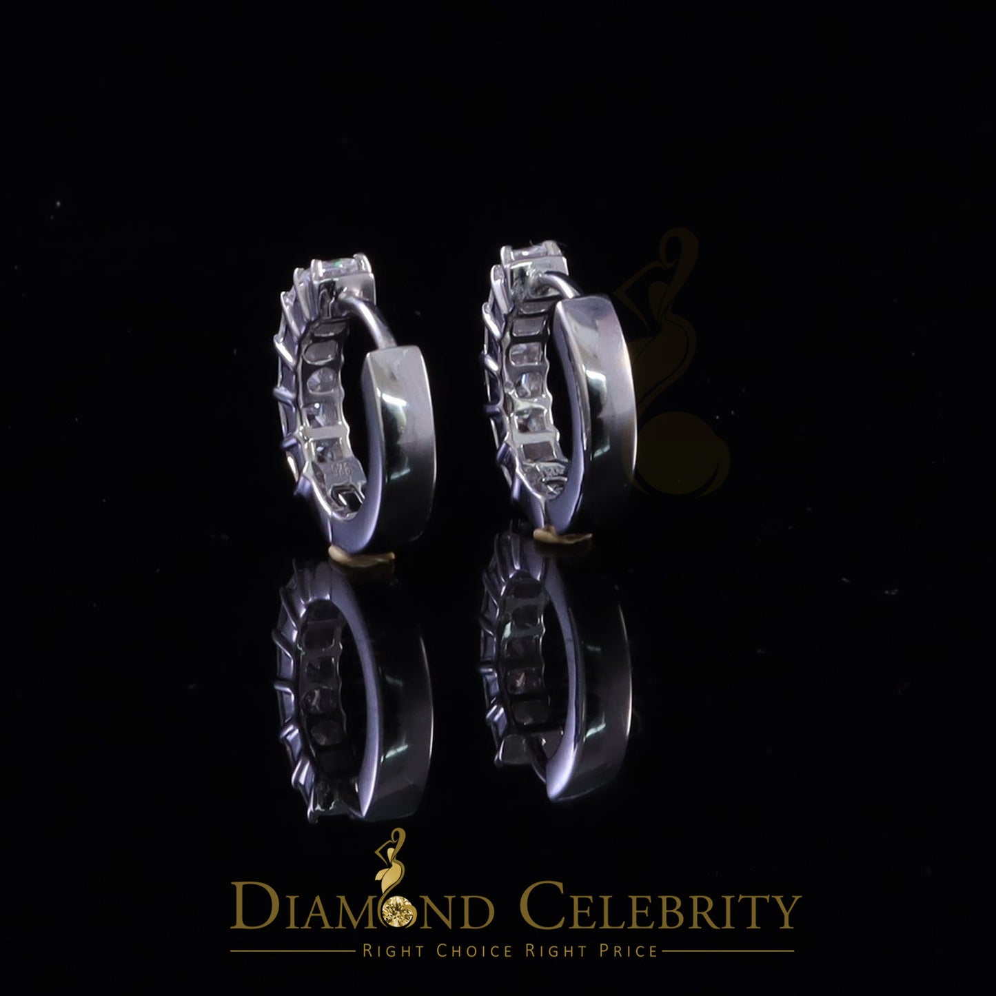 Diamondcelebritees 2.00ct Moissanite Princess White 925 Sterling Silver Women's Hoop Earrings