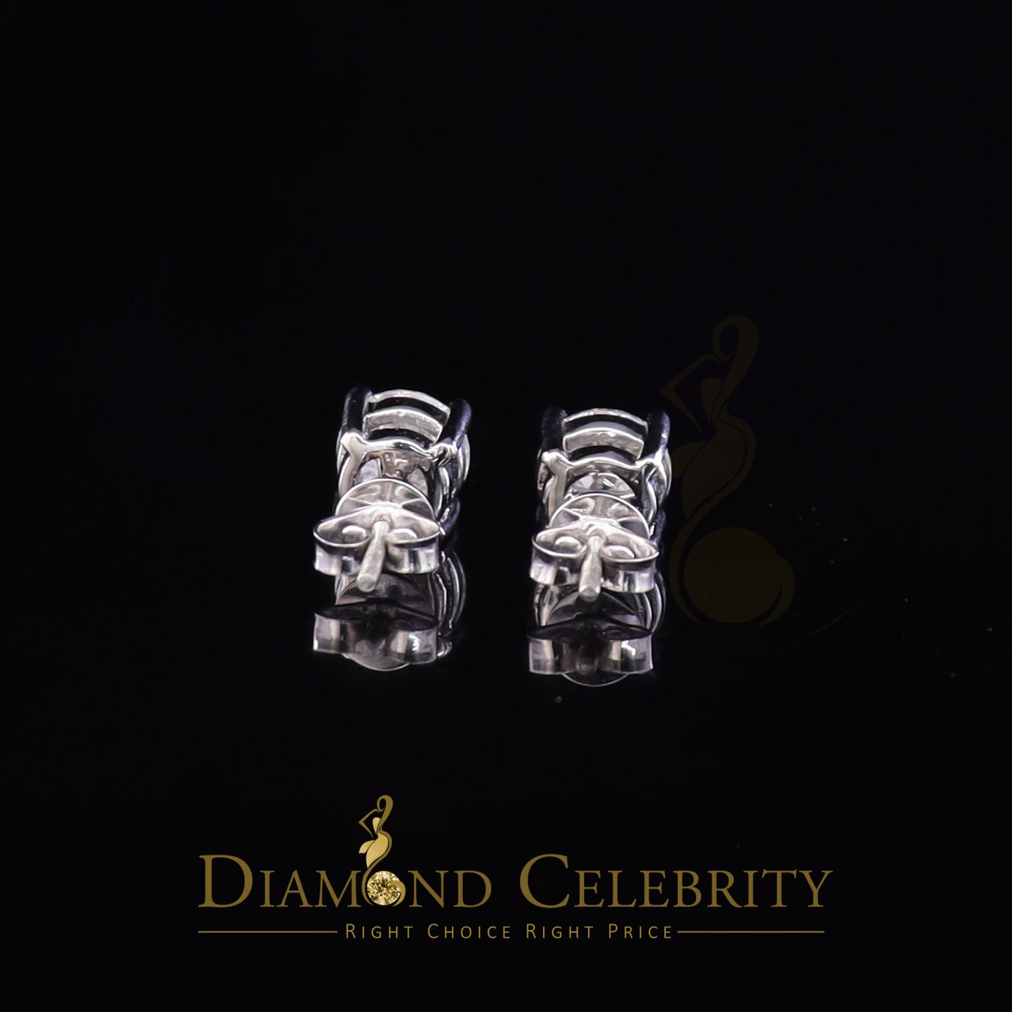 DiamondCelebritees 10k Real White Gold with 3.00ct Round VVS 'D' Color Moissanite Stud Earrings