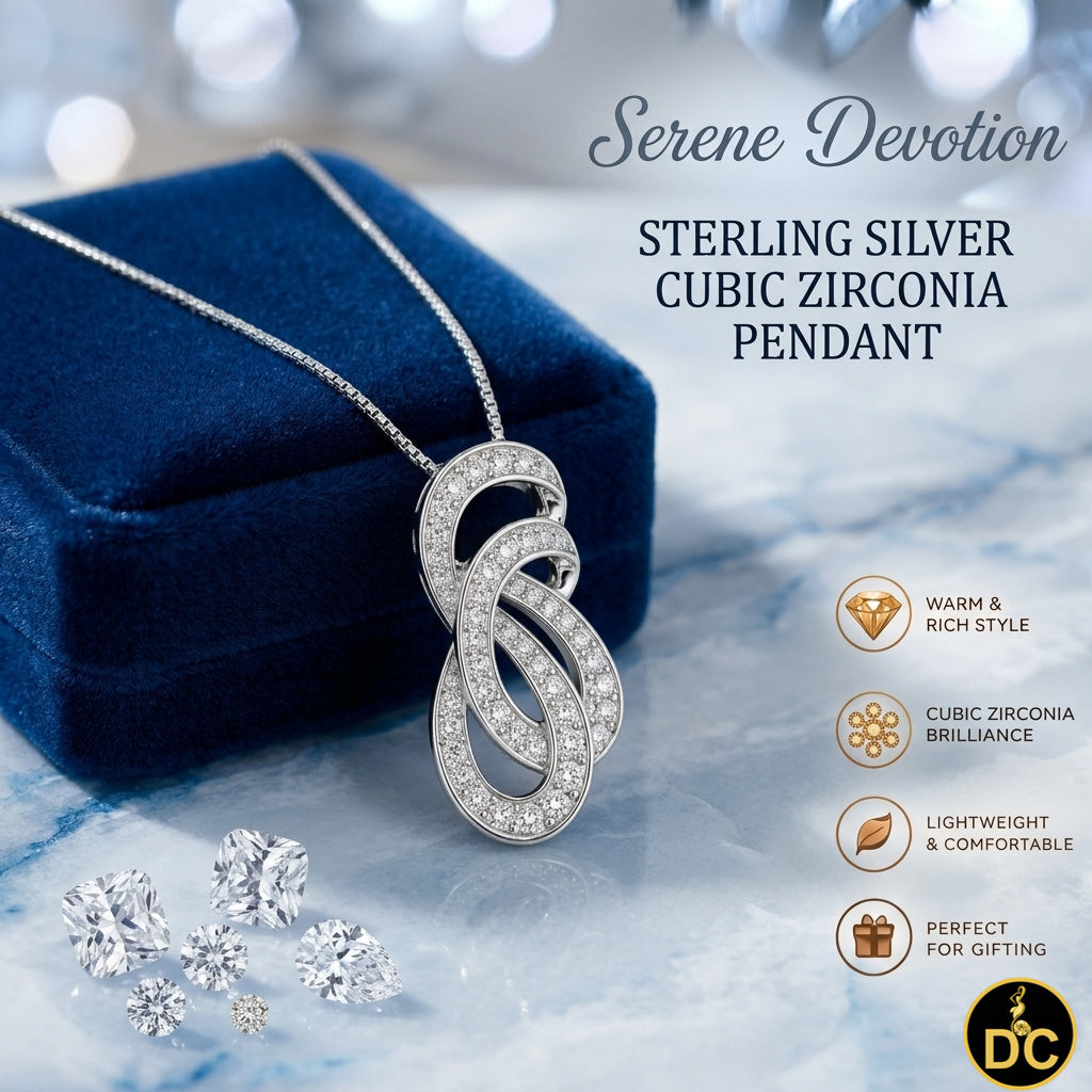 DiamondCelebritees 925 Sterling Silver 1inch Double Infinity Pendant Sparkling 0.28ct Cubic Zircon