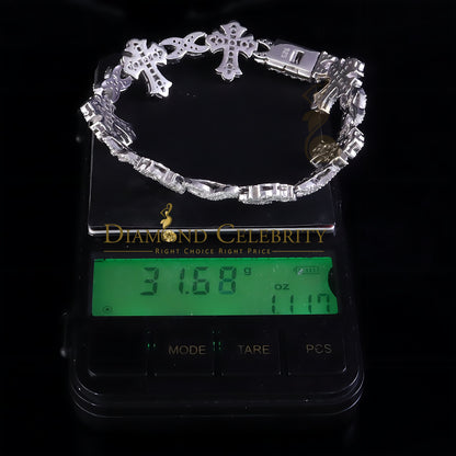 Diamondcelebritees  9.00ct Silver White 925 Moissanite budded cross Men's/Womens Bracelet 8 Inch.