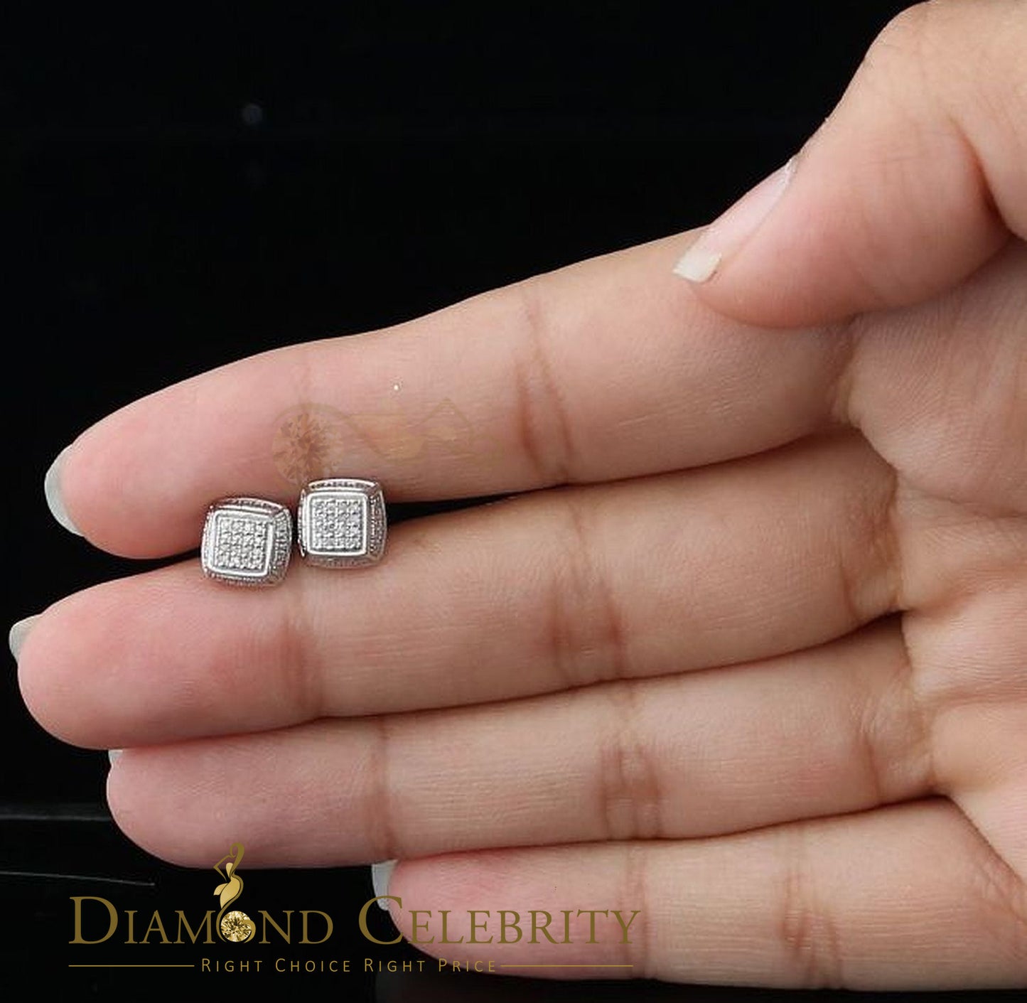 DiamondCelebritees 0.10ct Diamond Stud Earrings For Women White 925 Silver Stud For Unisex