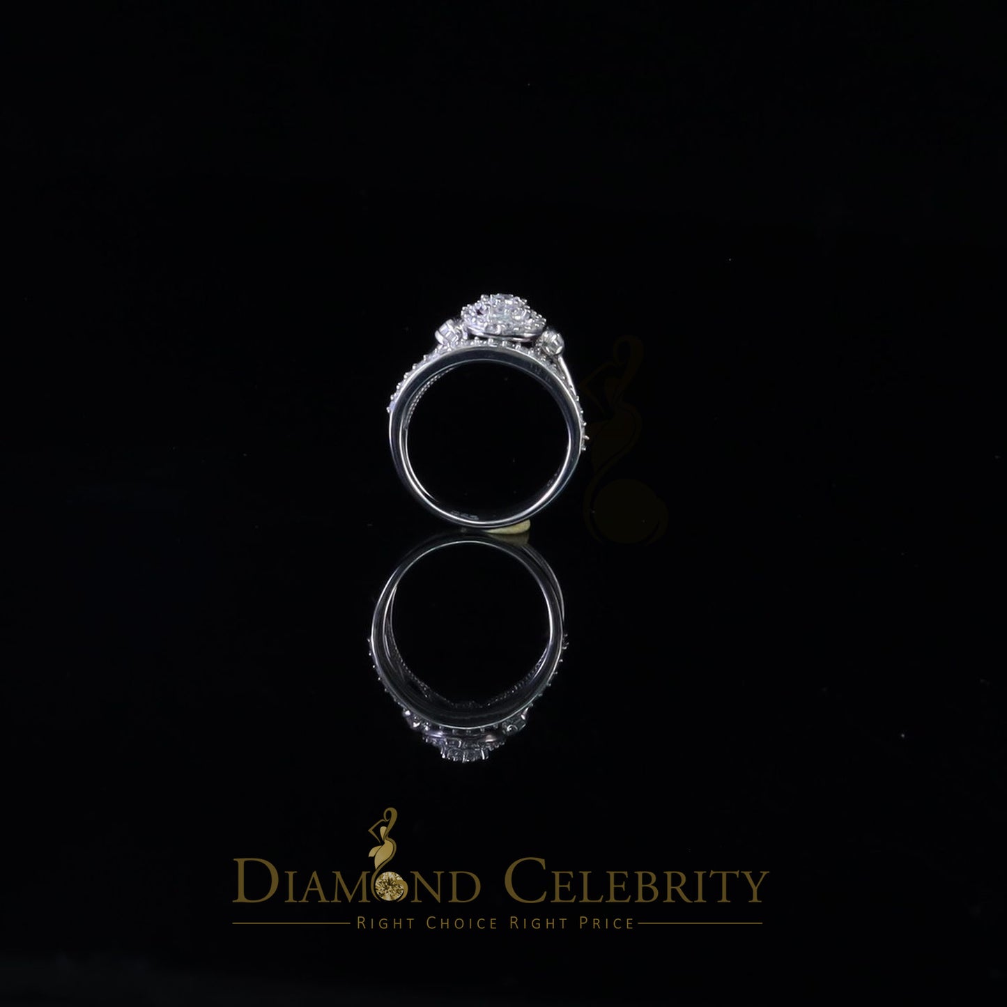 DiamondCelebritees 925 Women's White Silver 1.25ct CZ Round shape 2pcs Bridal /Engagement Ring SZ 7