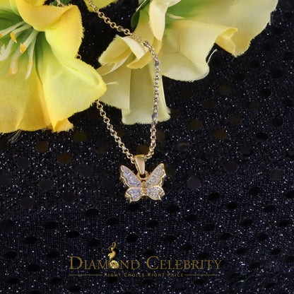 DiamondCelebritees  0.10CT Real Diamond 925 Sterling Silver with Butterfly Yellow Necklace Pendant